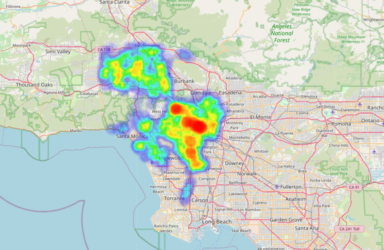 Heatmap of solved vs unsolved crimes by area